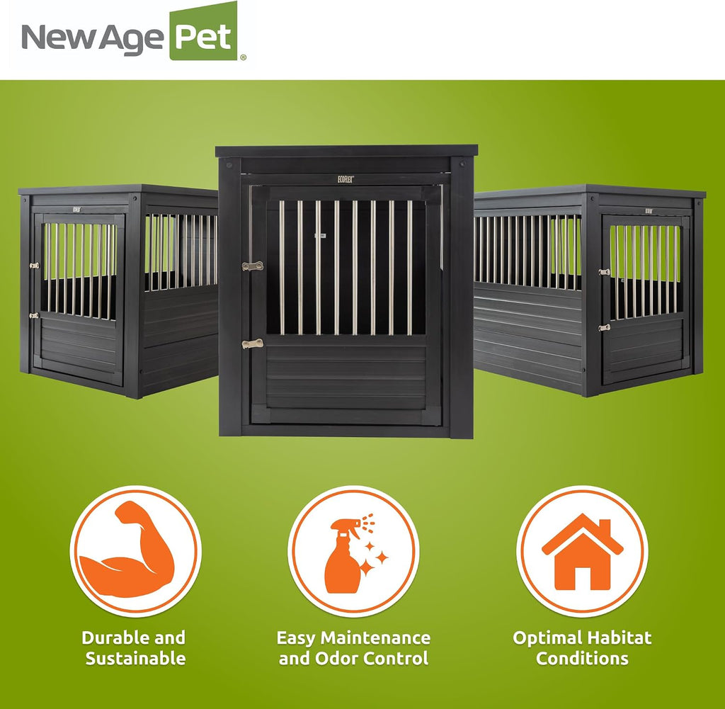 New Age Pet ECOFLEX InnPlace Dog Crate & End Table, Furniture-Style Indoor Kennel for Crate-Trained Dogs, Stainless Steel Spindles, 10-Year Warranty. 4 Colors, 4 Sizes