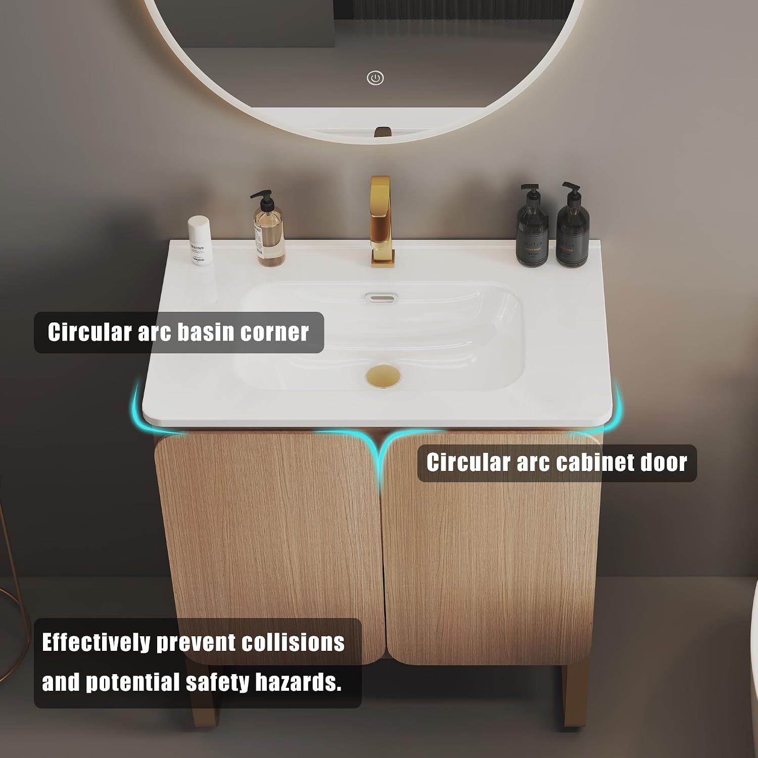 30' Bathroom Vanity with Sink, Modern Freestanding Bathroom Cabinet with Top, Integrated Basin, 2 Soft-Close Doors, Adjustable Shelf, Spacious Storage for Small Space, Oak - Dalia Collection