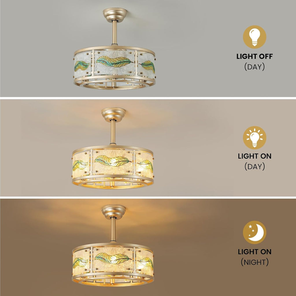 AIJIASI Gold Fandelier Ceiling Fans with Lights, 20' Caged Ceiling Fan with Light and Remote Control, Chandelier Ceiling Fan Low Profile with 6 Speeds for Bedroom, Living Room, Nursery