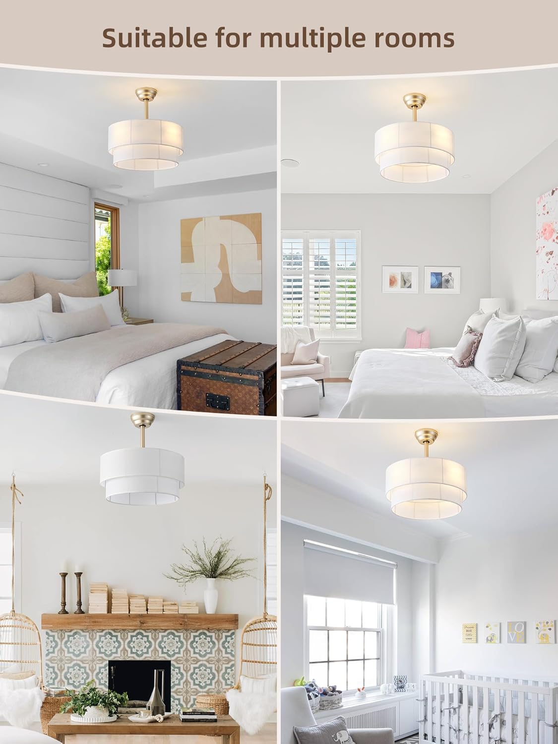 20' Boho Fandelier Ceiling Fans with Lights, Fabric Chandelier Ceiling Fan with Light Remote Control, Caged with 6 Speeds for Living Room, Bedroom, Nursery.