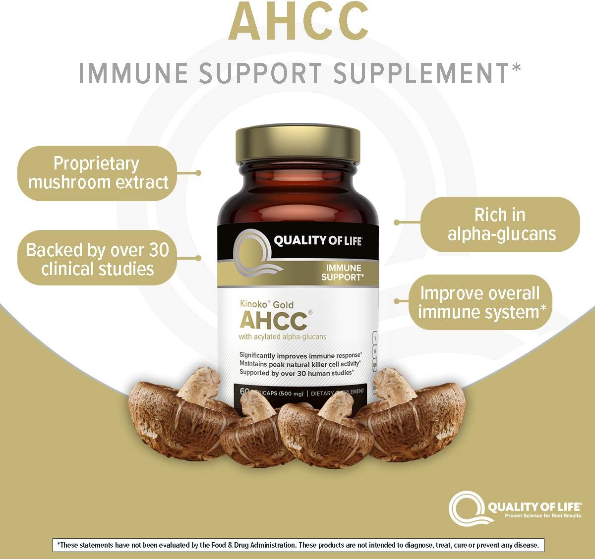 Quality of Life Premium Kinoko Gold AHCC Supplement - Pack of 2