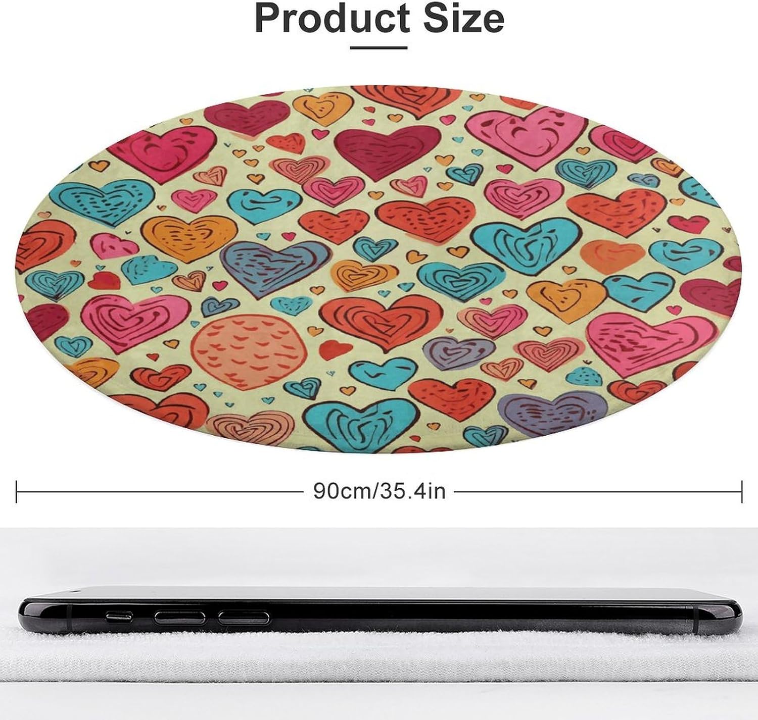 Colorful Heart Pattern Coral Velvet Round Floor Mat Non-Slip Bath Rug Floor Covering for Bathroom Vanity Guest Suite & Vacation Home