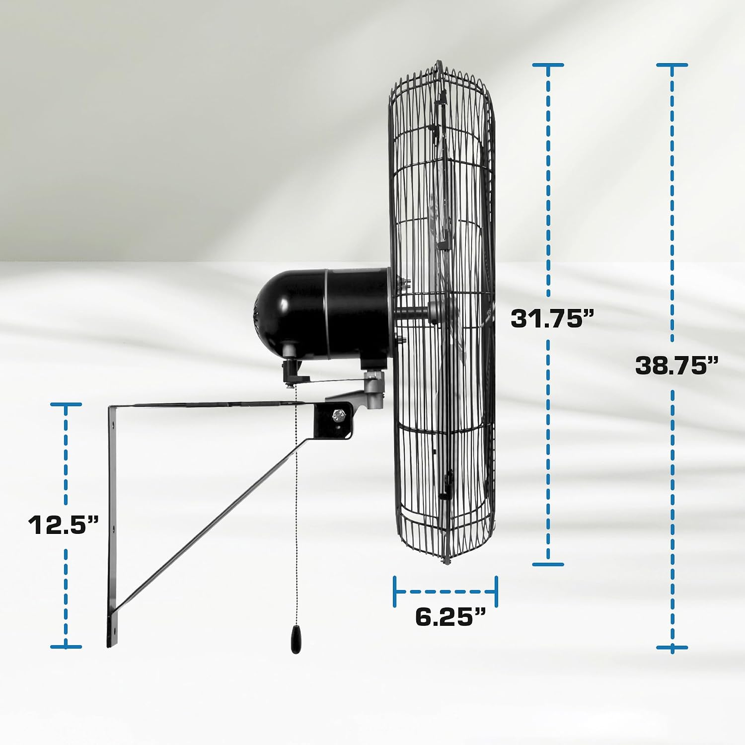 Hurricane 30' Pro Commercial Grade Oscillating Wall Mount Fan, Black - Heavy-Duty All-Metal Corded Electric Air Cooling Unit for Home, Garage, Greenhouse, or Workshop