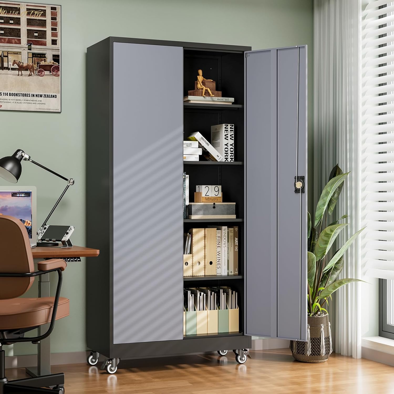 Letaya Metal Garage Storage Cabinets with Lock Door and Adjustable Shelves, Steel Tool Cabinets for Home,Office,Warehouse Organisieren (Black Grey, 75' H)