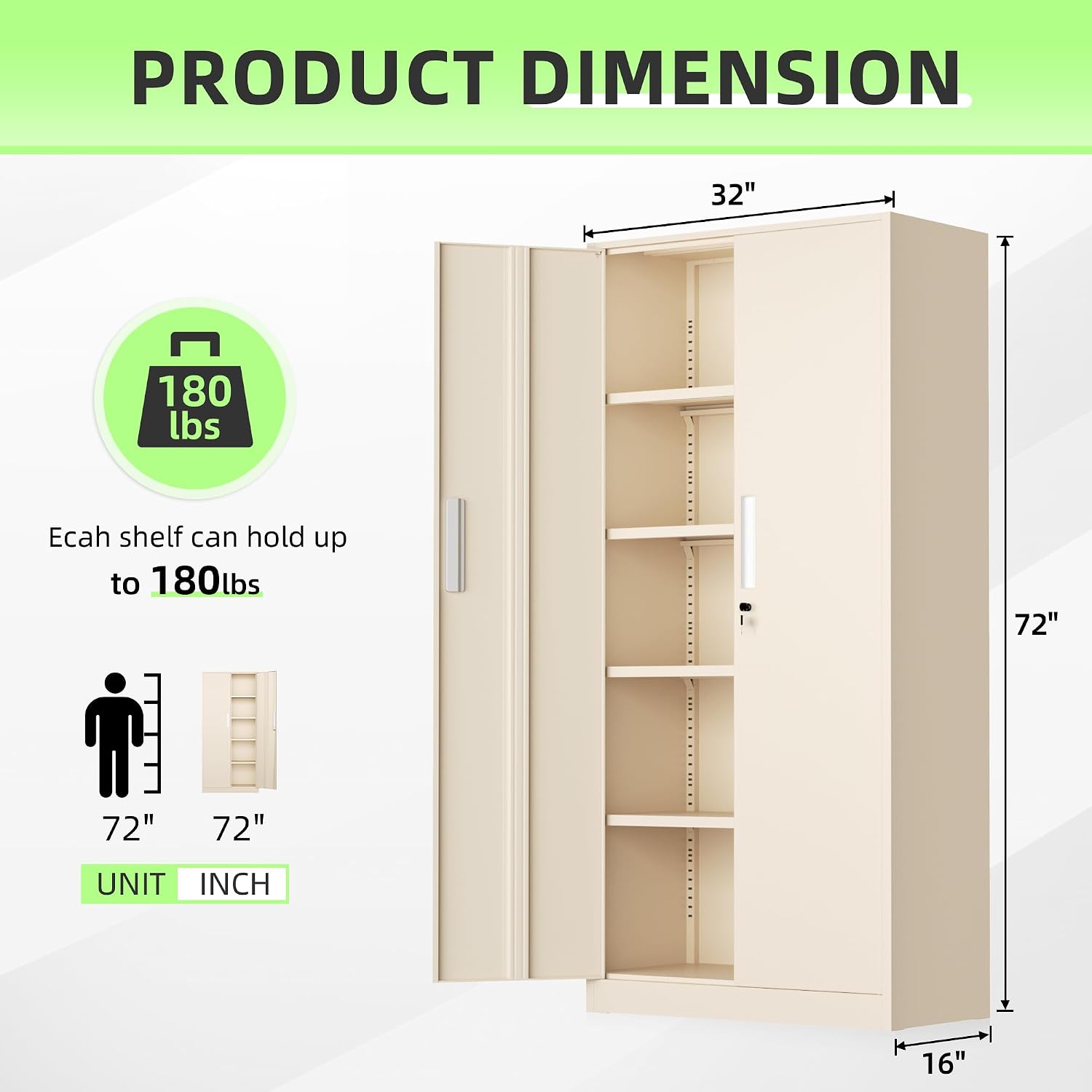 SUNCROWN Upgrade Metal Garage Storage Cabinet, Large 72' Locking Steel Garage Cabinets with 4 Adjustable Shelves and 2 Doors,Metal Lockable Tool Cabinets for Garage, Office, Home, Warm Grey