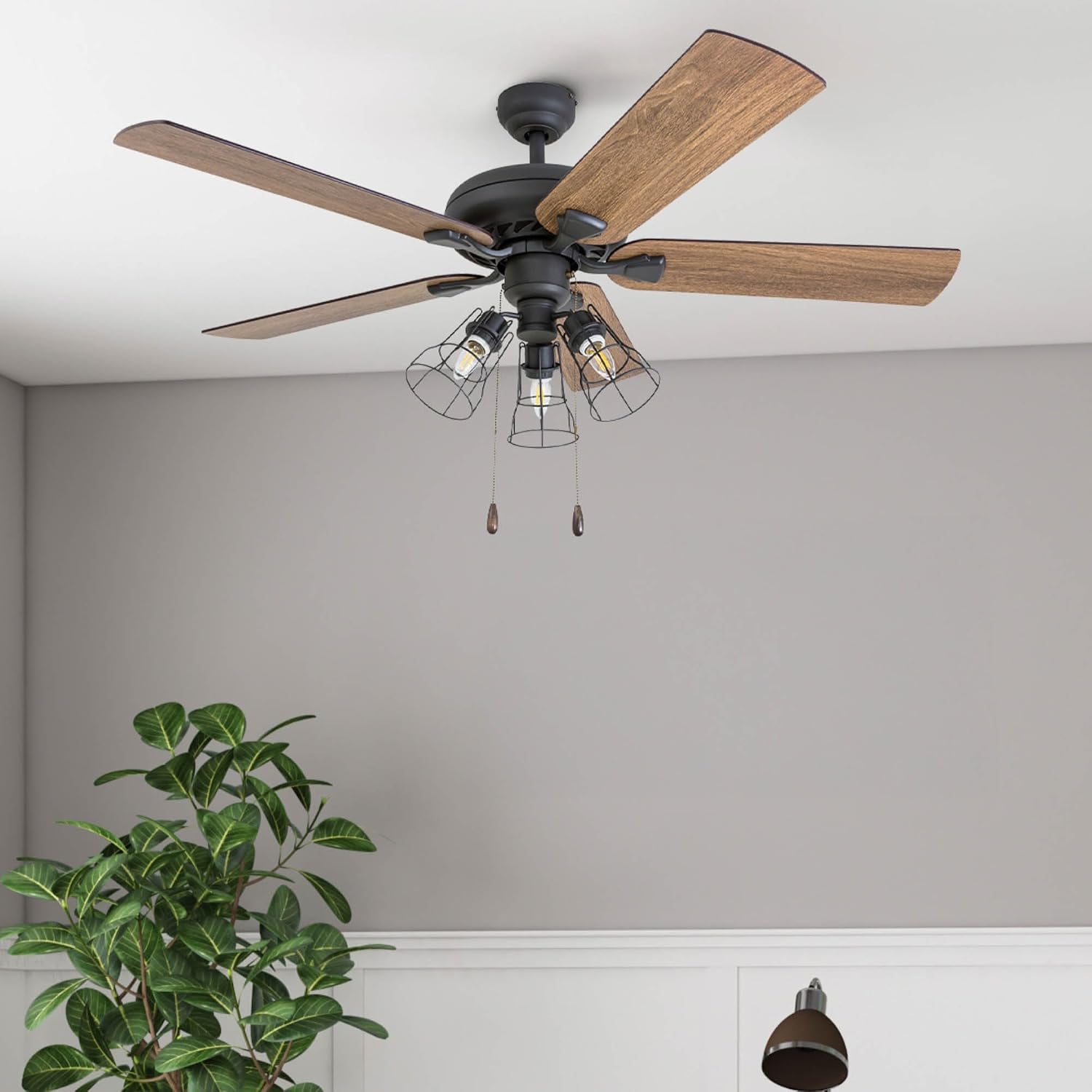 Prominence Home Lincoln Woods 52 Inch Ceiling Fan with LED Light, Pull Chain & Remote, 5 Blades with Reversible Motor and Tri-Mount Options, Bronze