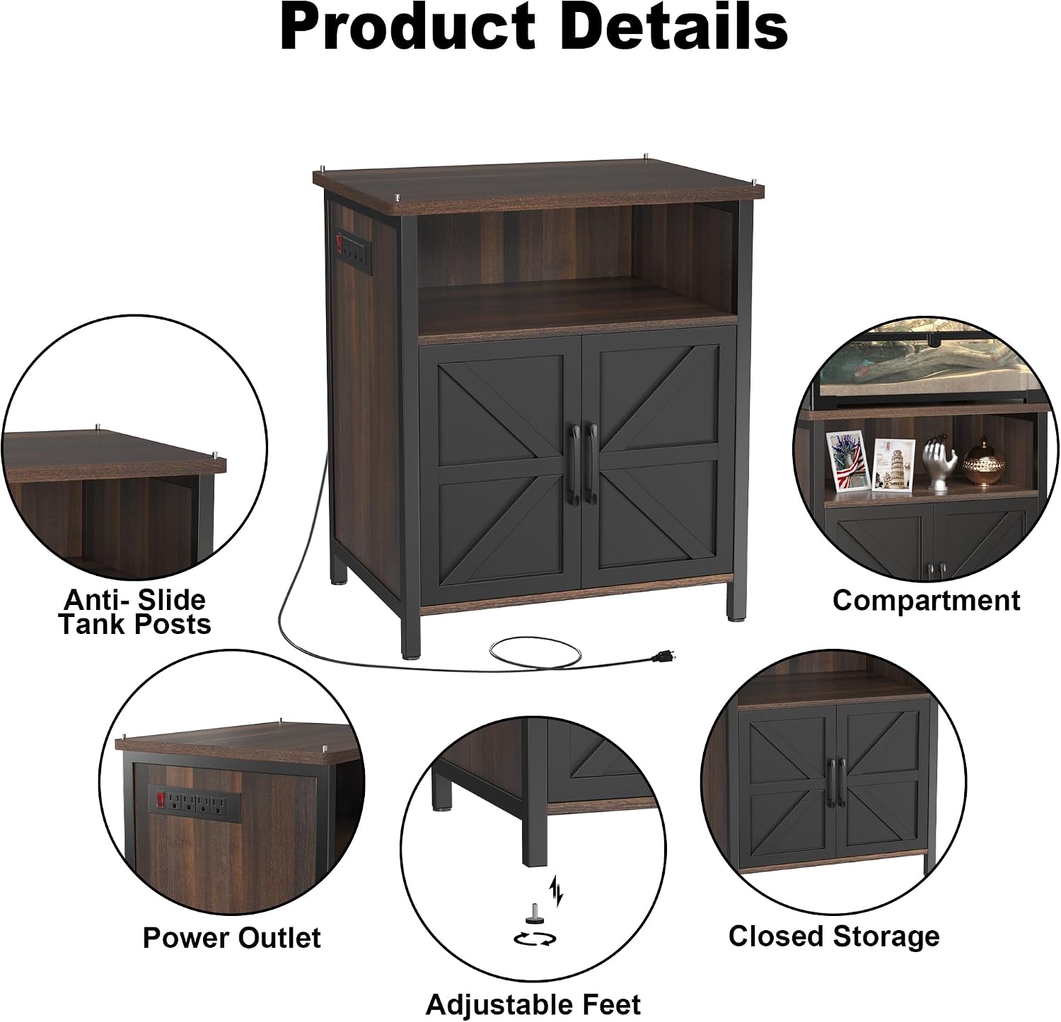 GDLF Terrarium Stand Reptile Tank Stand with Accessories Storage and Power Outlets for 24'Wx18'D Reptile Terrarium