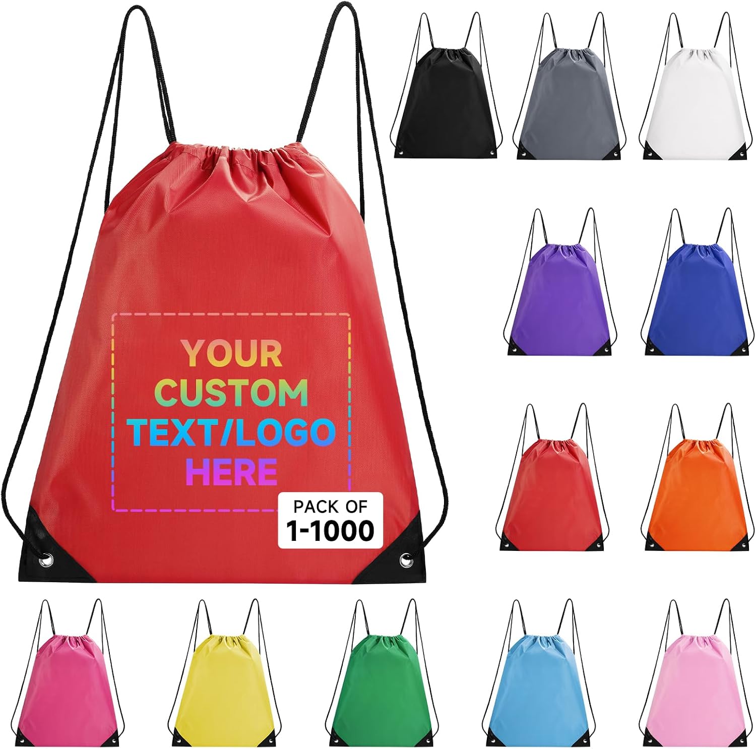 Custom Drawstring Bags With Logo, 80 PCS Personalized Text Drawstring Backpack Bulk, Easy-to-Carry String Bag Great for Gym, Travelling and for Everyday Use (Red)