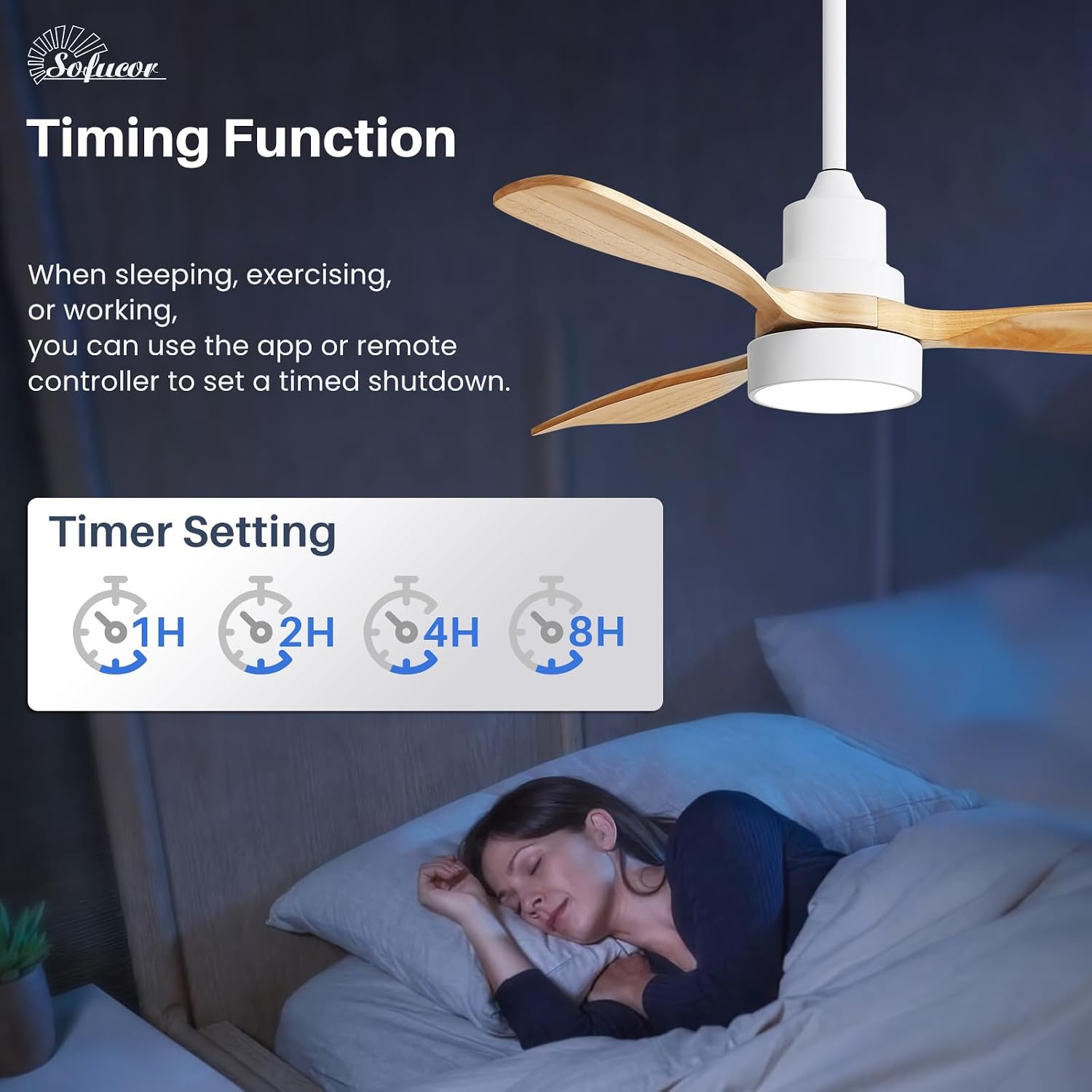 Sofucor 48 Inch Smart Ceiling Fan, Small Indoor/Outdoor Ceiling Fans with Lights and Remote, Work with Alexa/Google, Quiet DC Motor, 6 Speed, Solid Wood Ceiling Fans for Bedroom Living Room Patio