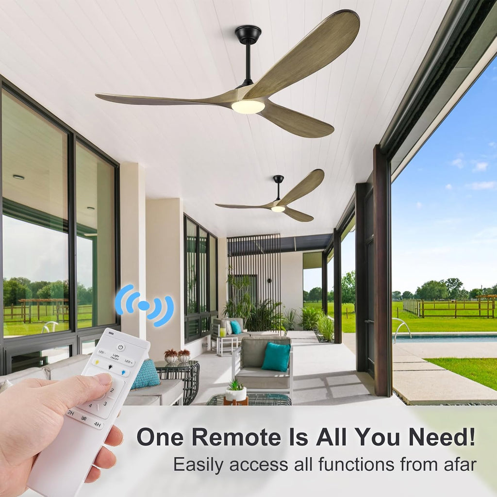 Eliora 52 Inch Ceiling Fans with Lights, Wood Outdoor Ceiling Fan for Patio and Remote Control Rustic Propeller Large Ceiling Fans with Light Farmhouse Indoor Quiet High cfm, Bronze Gray