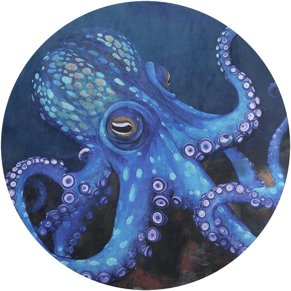 Blue Octopus Coral Velvet Round Floor Mat Non-Slip Bath Rug Floor Covering for Bathroom Vanity Guest Suite & Vacation Home
