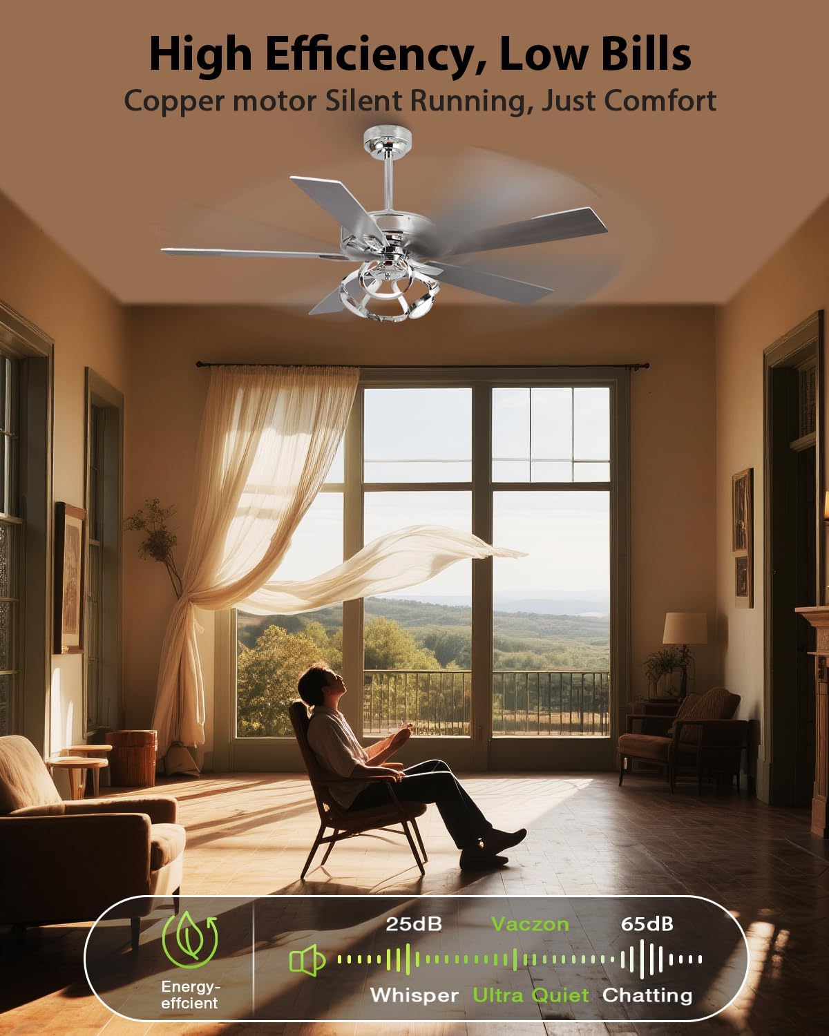 Ceiling Fans with Lights and Remote - Modern Silver Ceiling Fan with Light and Remote, 3CCT, 6 Speeds, Quiet, Dual-Sided Reversible Blades Indoor Outdoor Chandelier Fan for Bedroom Living Room