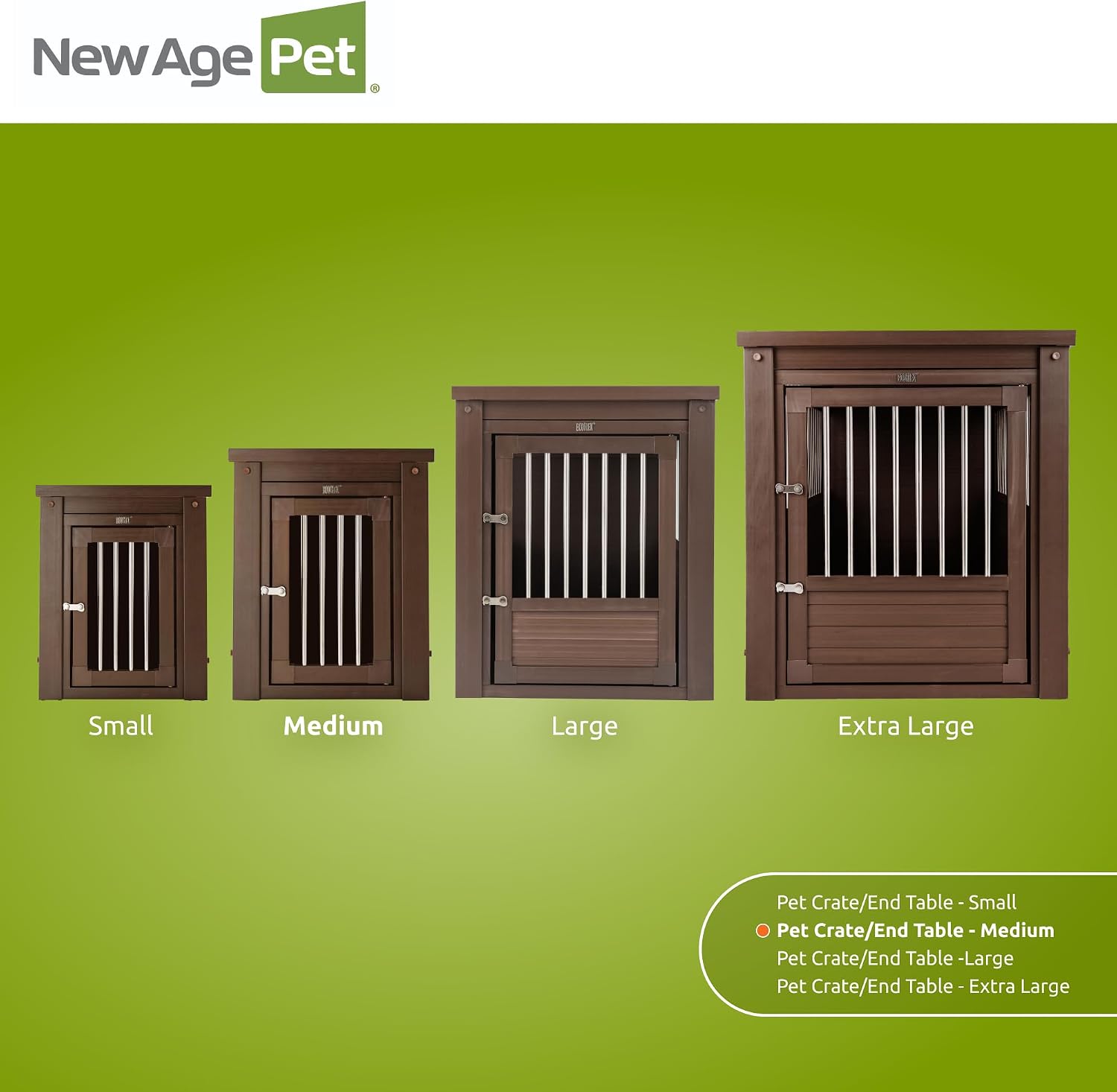 New Age Pet ECOFLEX InnPlace Dog Crate & End Table, Furniture-Style Indoor Kennel for Crate-Trained Dogs, Stainless Steel Spindles, 10-Year Warranty. 4 Colors, 4 Sizes