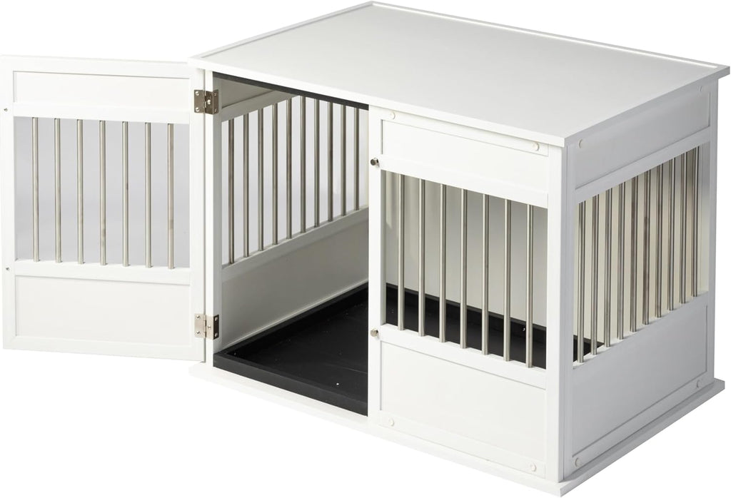 New Age Pet ECOFLEX Horizon Dog Crate & End Table, Modern Slatted Indoor Dog Kennel for Medium, Large & XL Dogs, Durable Composite, Antique White, Large