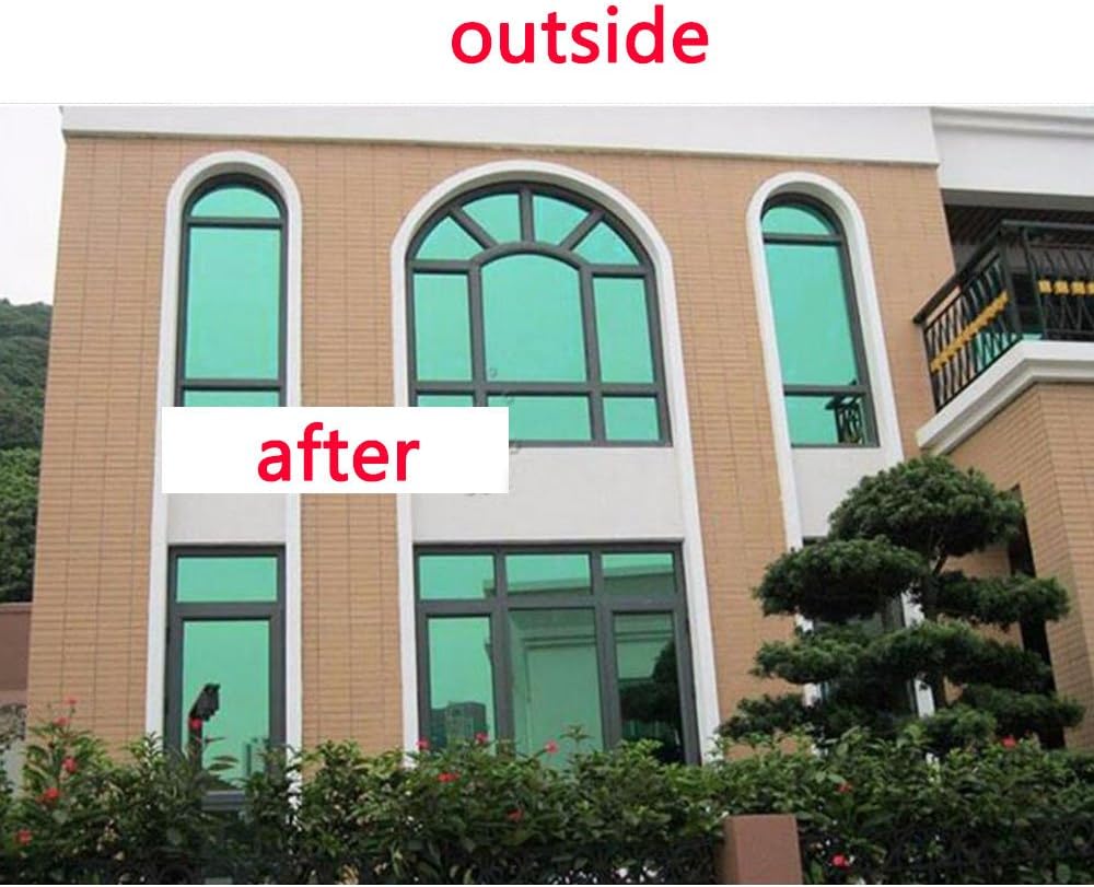 HOHOFILM 60' x33ft Roll One Way Mirror Window Film Green Silver Privacy Protection Residential Glass Tint Self Adhesive for Home Building