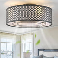 20' Black Ceiling Fan with Light Flush Mount, Caged Boho Ceiling Fans with Lights Remote Control, Round with 6 Speeds for Bedroom, Nursery, Living Room