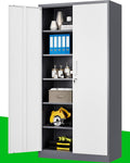 PEUKC Metal Garage Storage Cabinet, 71-inch Tall Cabinet with Adjustable Shelves & Locking Doors, Tool Cabinets for Garage,Office,Home,School,Gym (Grey White)