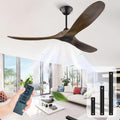 52 Inch Outdoor Ceiling Fan, Wood Ceiling Fan Without Light with Remote Control, 3 Blades Moisture-Proof Large Indoor Fan with 6 Speed Noise-Free DC Motor for Bedroom Patios Kitchen