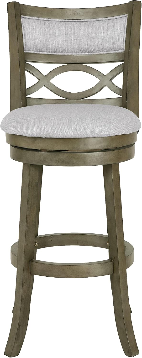 New Classic Furniture Manchester Pub Height Swivel Bar Stools, Set of 2, 29-Inch, Fabric Upholstered Seat & Back Rest, Gray