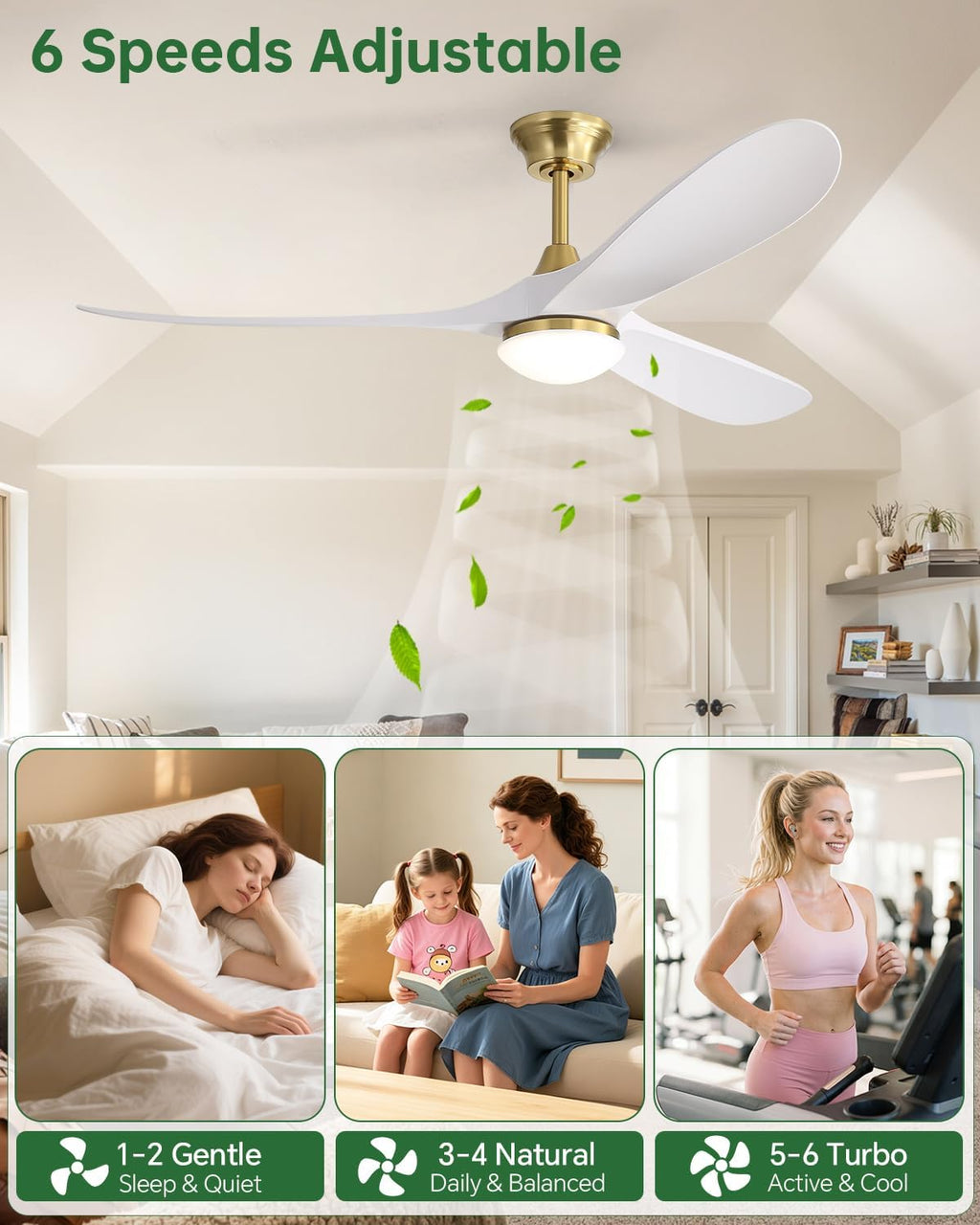 Sofucor 60 Inch Smart Ceiling Fans with Lights-Outdoor Modern Smart White Ceiling Fan with Alexa/Google/APP/Remote Control, Reversible Quiet DC Motor, ABS Blade Ceiling Fan for Living Room/Patios