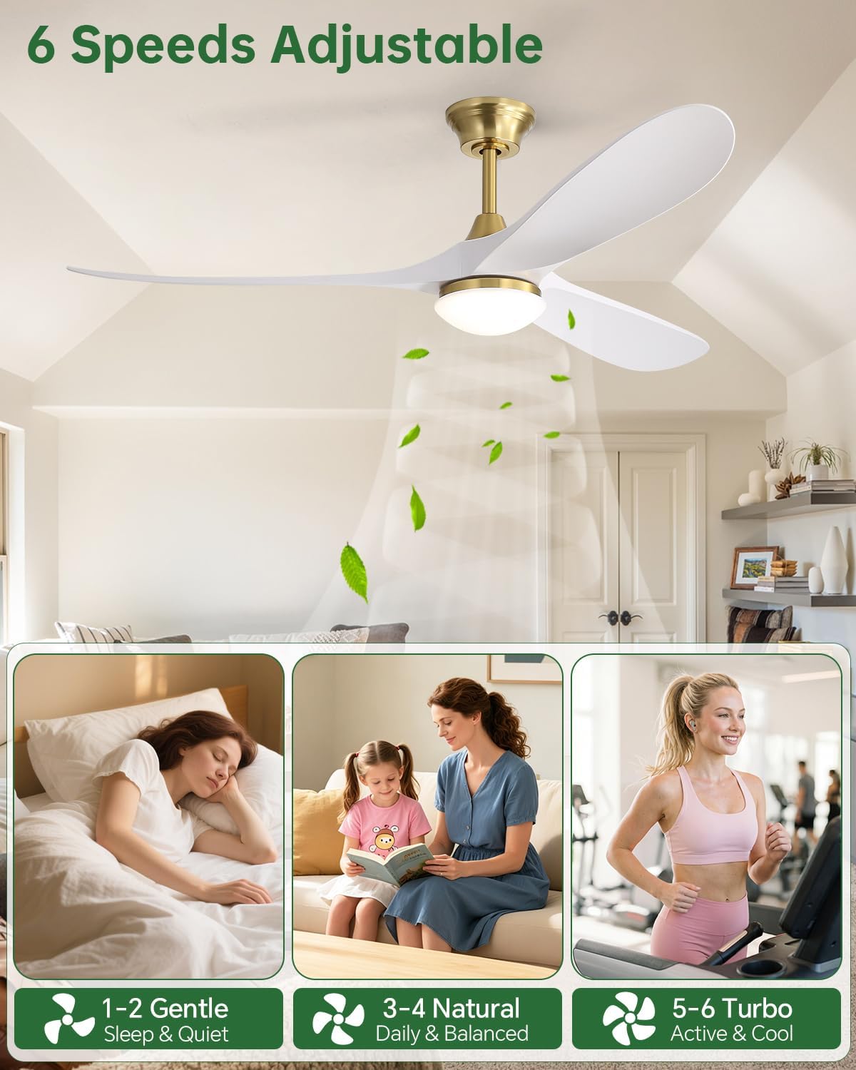 Sofucor 60 Inch Smart Ceiling Fans with Lights-Outdoor Modern Smart White Ceiling Fan with Alexa/Google/APP/Remote Control, Reversible Quiet DC Motor, ABS Blade Ceiling Fan for Living Room/Patios