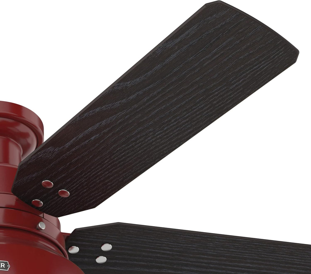 Hunter 52 inch Outdoor or Indoor Ceiling Fan with LED Light - Rustic Ceiling Fan with Pull Chain, For Bedroom, Living Room, or Patio, Low Profile Mount, No Remote - Mill Valley 59312, Barn Red