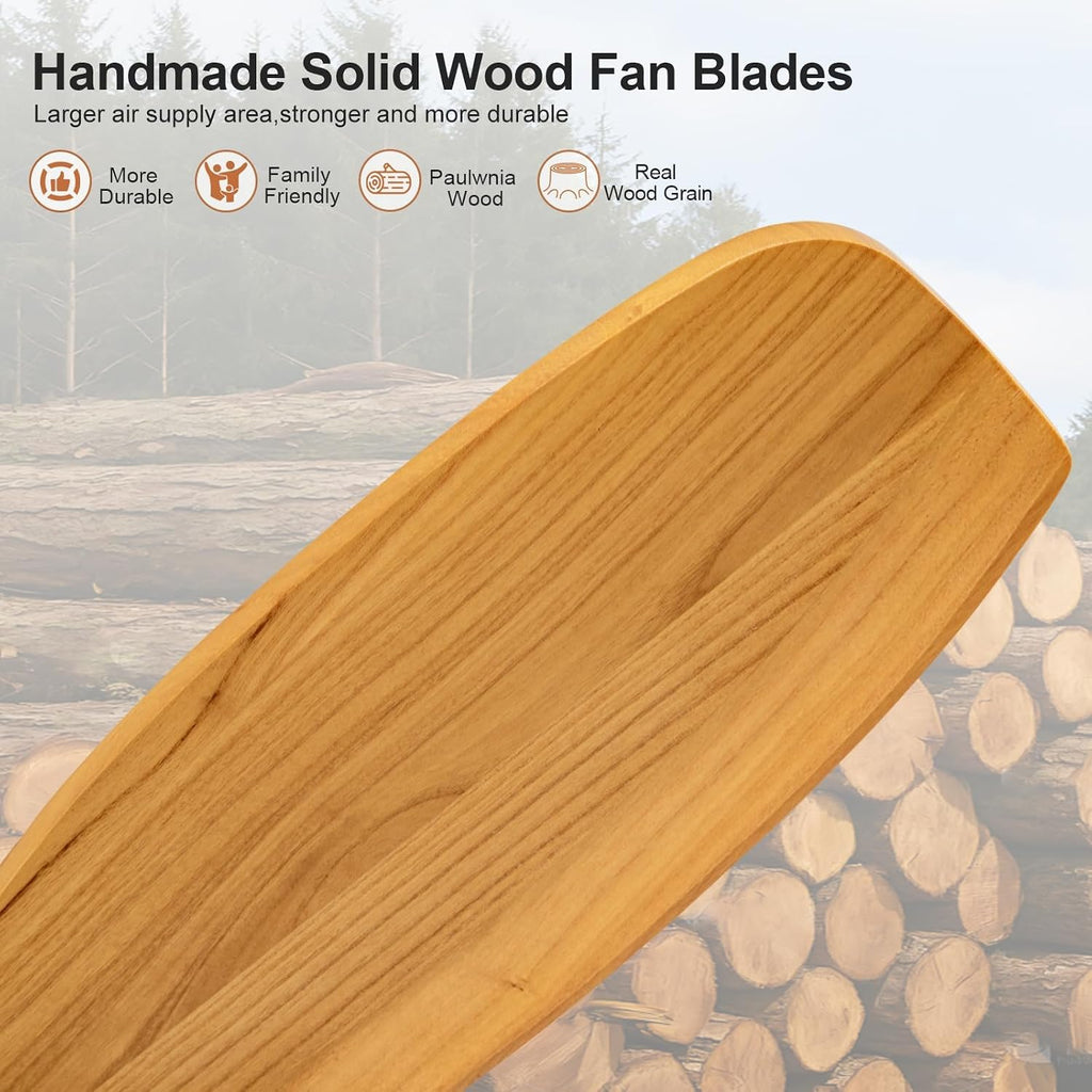KBZZ 42 Inch Ceiling Fans with Lights and Remote, Solid Wood Blades, Dimmable, Reversible DC Motor, Memory Function, Modern Indoor Outdoor Ceiling Fan with Light for Patio Bedroom (Gold)