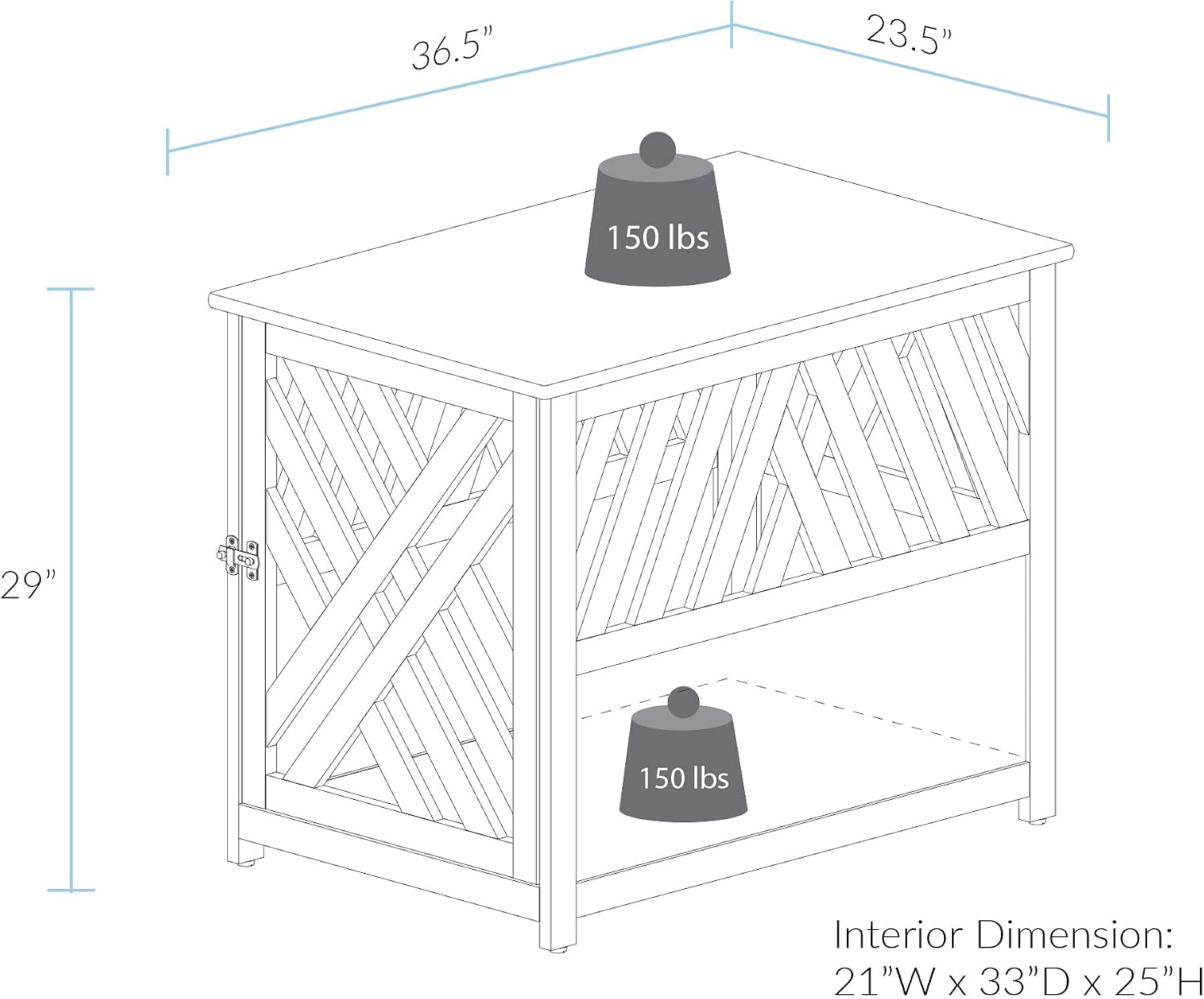 Casual Home Wooden Pet Crate, End Table, Lattice Large, New Taupe Gray
