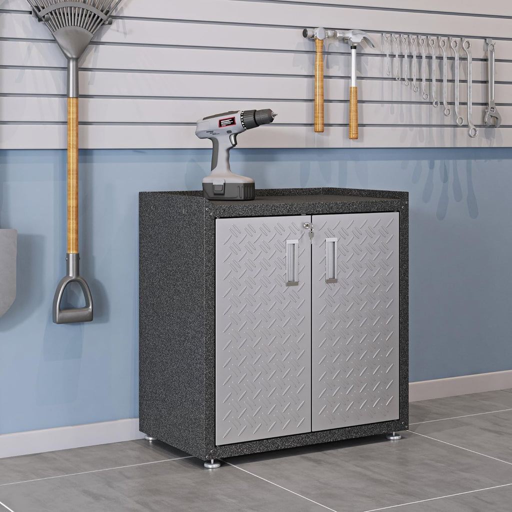 Manhattan Comfort Fortress Collection Modern Designed Mobile Storage Garage Cabinet Great For Tools and Supplies, Stainless Steel