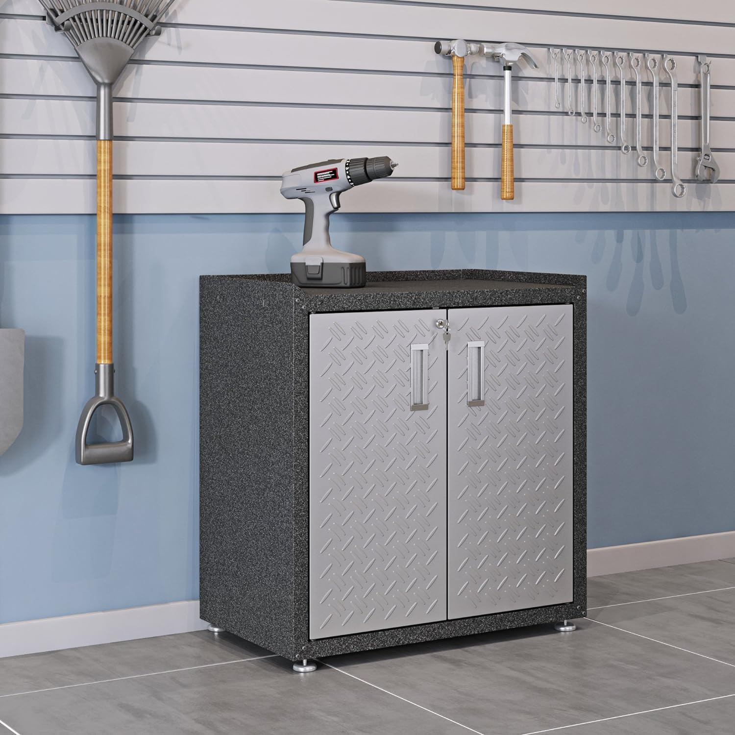 Manhattan Comfort Fortress Collection Modern Designed Mobile Storage Garage Cabinet Great For Tools and Supplies, Stainless Steel
