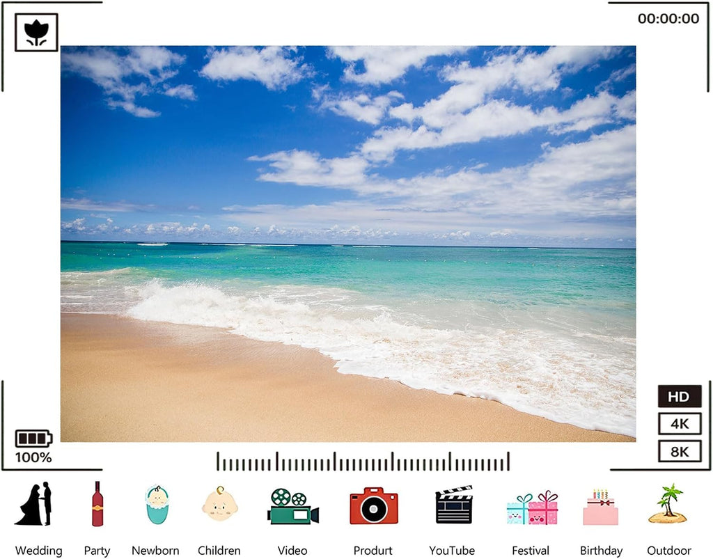 Trykid 20x10ft Turquoise Ocean Waves Backdrop Sandy Beach Clear Blue Sky Photography Background Coastal Wedding Beach Party Tapestry Party Decoration Photo Studio Prop Fabric