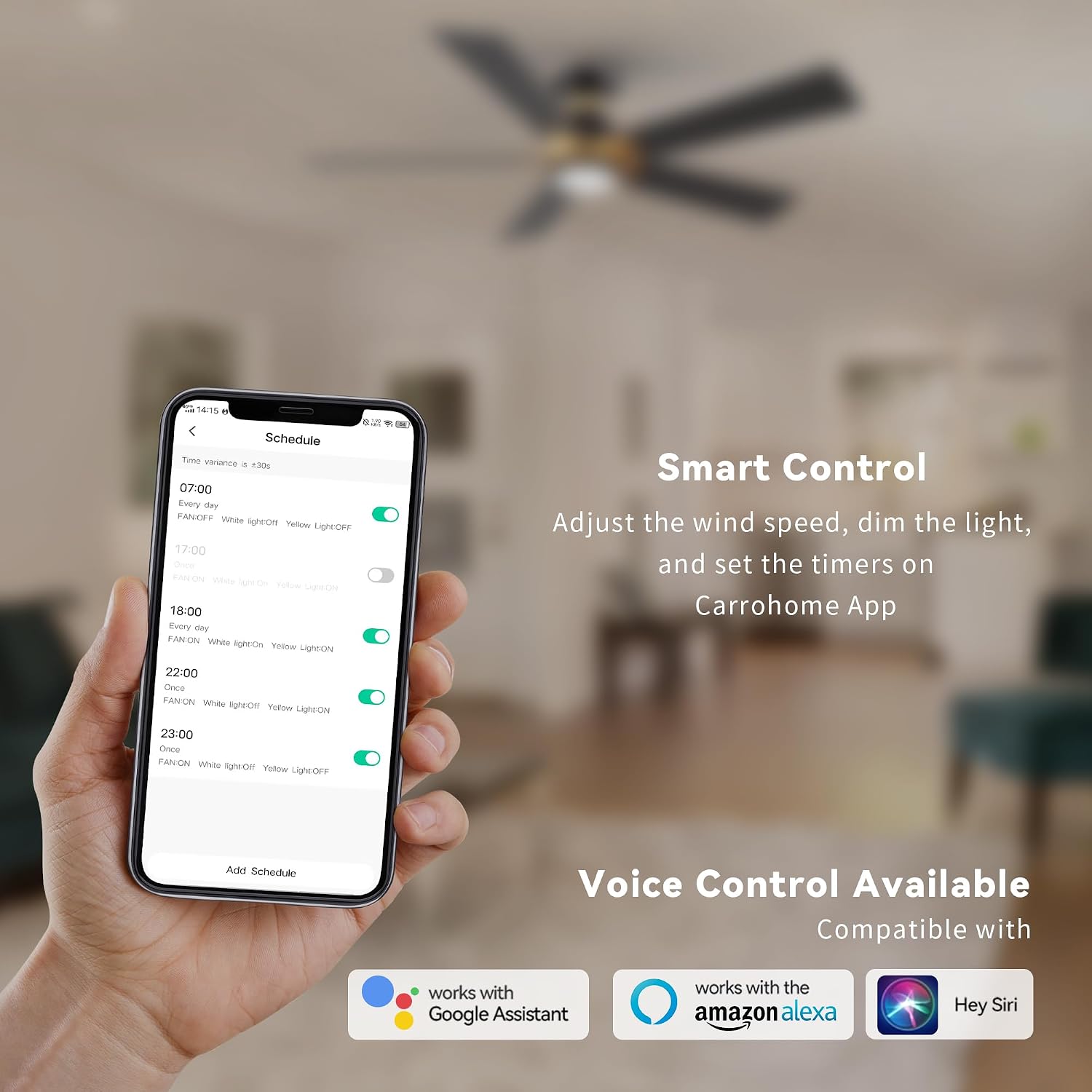 SMAFAN Smart 52' Ceiling Fans with Lights Flush Mount, 3 Light Colors Dimmable, 10 Speeds DC Ceiling Fan with Remote, Outdoor Ceiling Fan Compatible with Alexa, Siri & Google Home, Black Gold