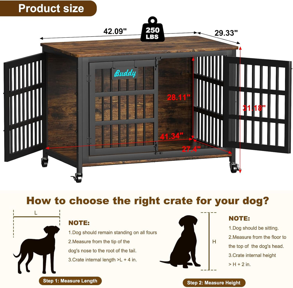 EasyCom 42'/41'/33' Dog Crate Furniture with Name Tag, XL Heavy Duty Dog Kennel Indoor for Large and Medium Dogs, Double-Doors Sturdy Dog Cage for Anxiety Dog, Decorate House as TV Stand