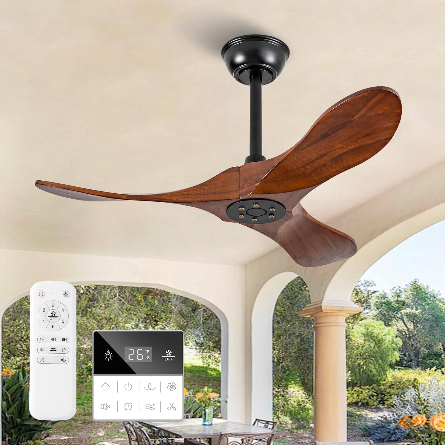36 Inch Small Outdoor Ceiling Fans for Patios,Wood Ceiling Fans with Remote and Wall Control,6 Speeds,Reversible DC Motor,Noiseless,Porch small Ceiling Fans for Patio,Bedroom,Livingroom