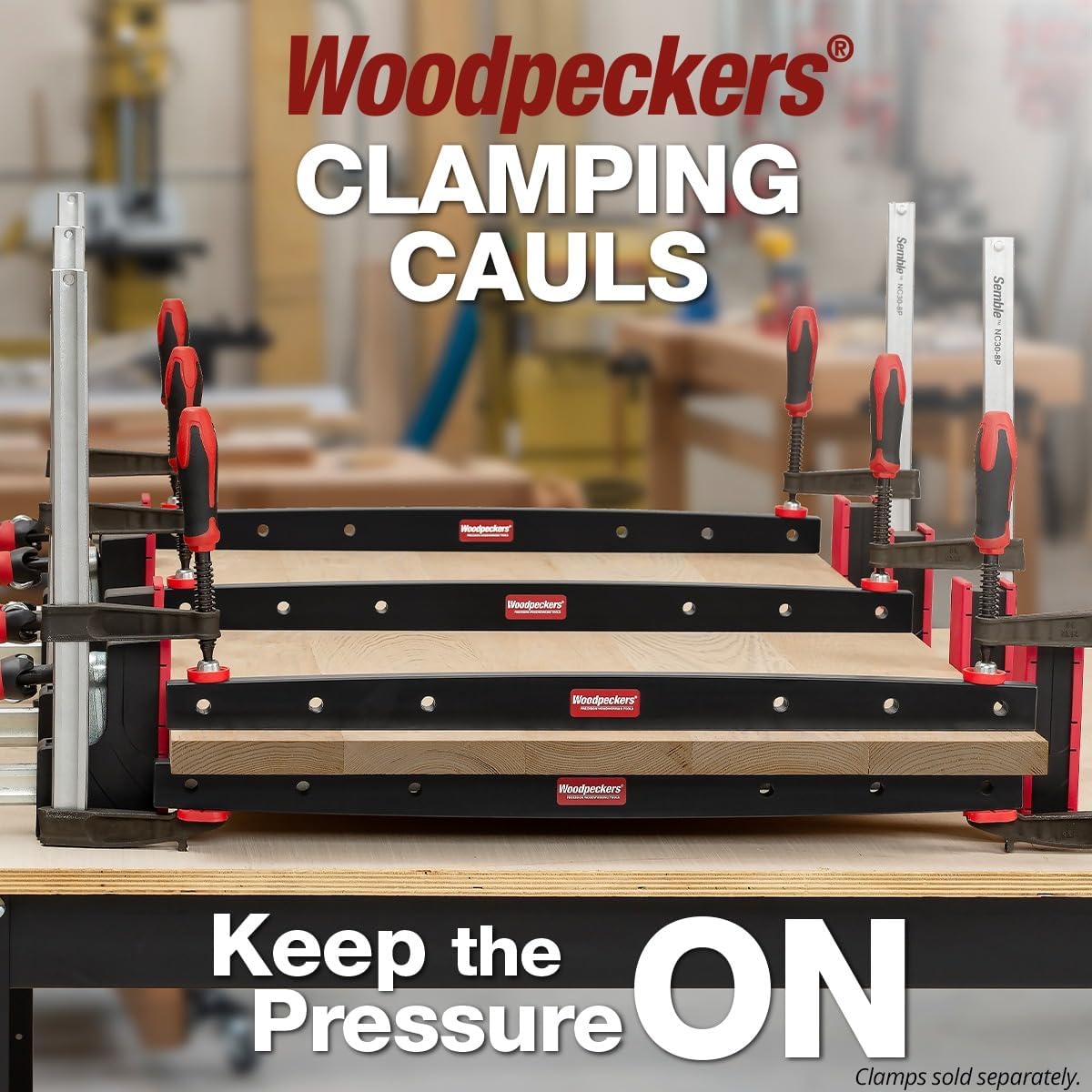 Woodpeckers Phenolic Clamping Cauls, 2-Pack, 36 Inch Panel Clamps, Cambered Design Delivers Even Pressure for Flat Panel Glue-Ups, Shop-Grade Durability - CAUL36X2-23