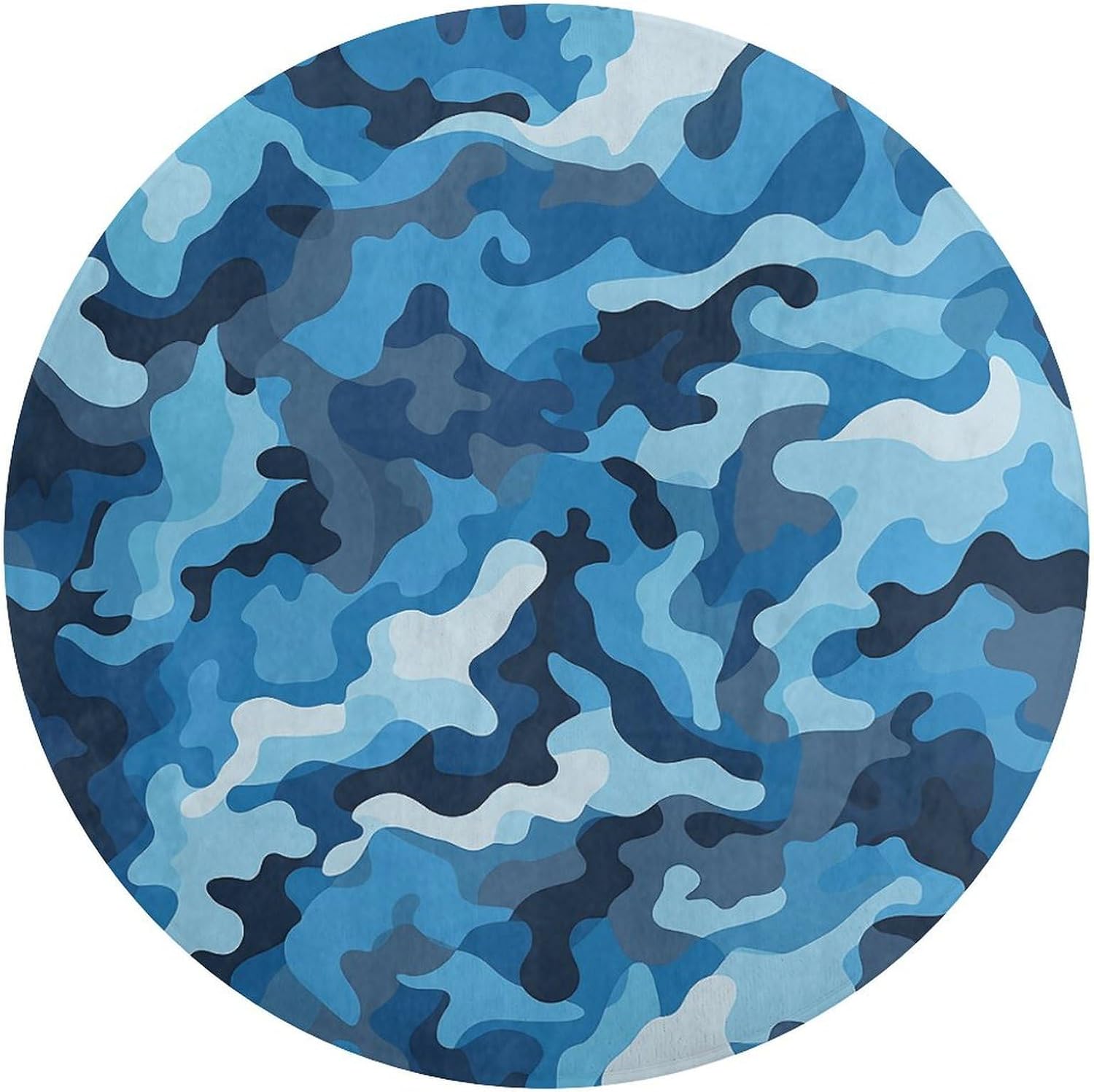 Blue Camouflage Pattern Coral Velvet Round Floor Mat Non-Slip Bath Rug Floor Covering for Bathroom Vanity Guest Suite & Vacation Home