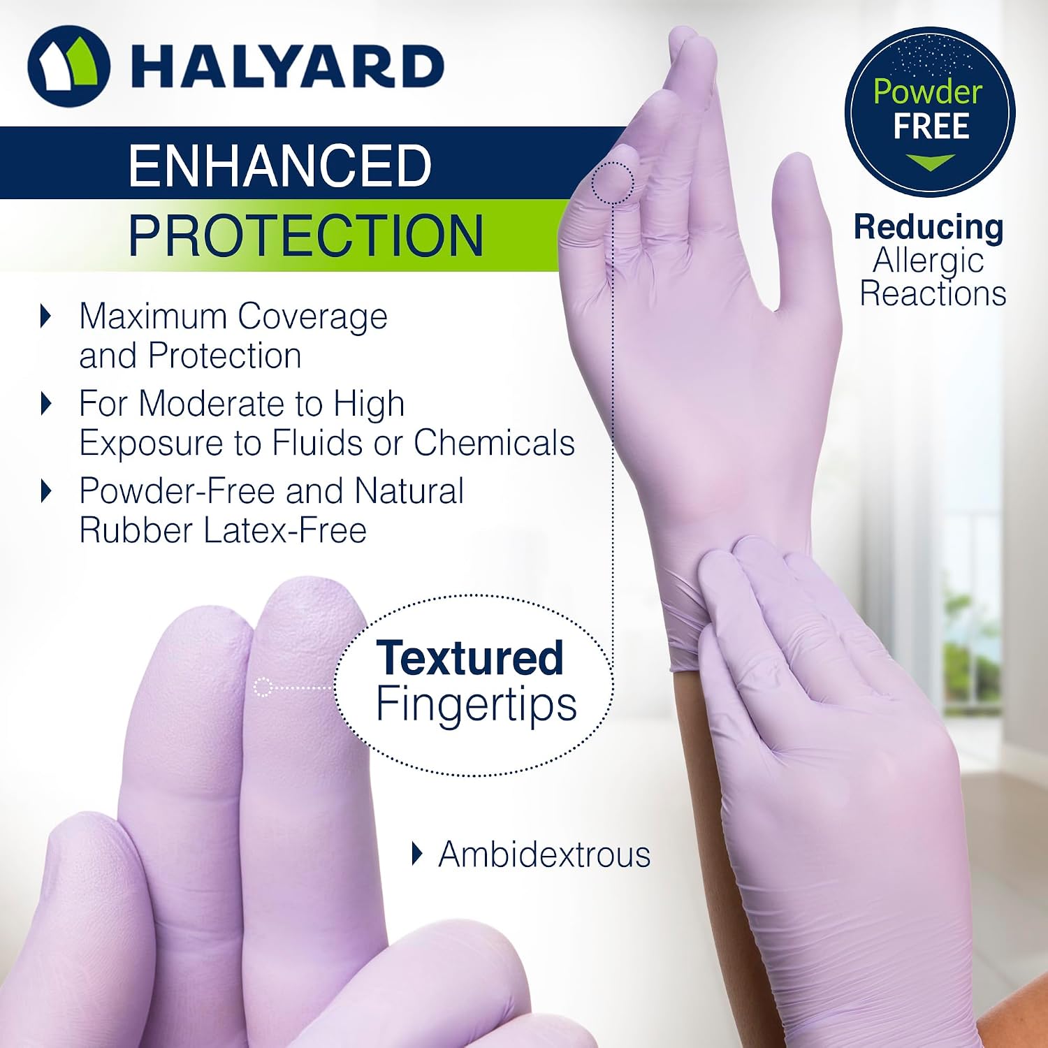 HALYARD Lavender Nitrile Exam Gloves, Disposable, Household Cleaning Supplies for First Aid, Beauty, Baby Care, Pet Care, 3.1 mil, X-Large, 52820 (Case of 2300)