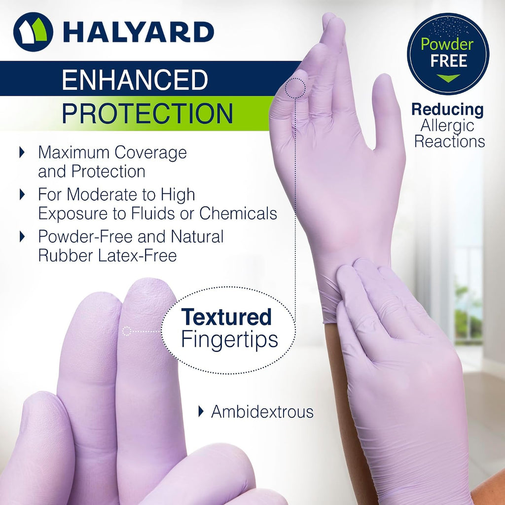 HALYARD Lavender Nitrile Exam Gloves, Disposable, Household Cleaning Supplies for First Aid, Beauty, Baby Care, Pet Care, 3.1 mil, X-Small, 52816 (Case of 2500)