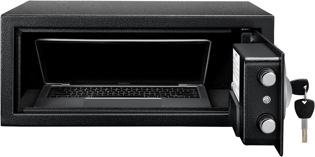 Amazon Basics Steel Security Safe and Lock Box with Digital Keypad, Electronic Lock, Emergency Key Open, Secure Cash, Jewelry, Documents, Black, 0.7 Cubic Feet, 16.9-x-14.6-x-7.1-inches (WxDxH)