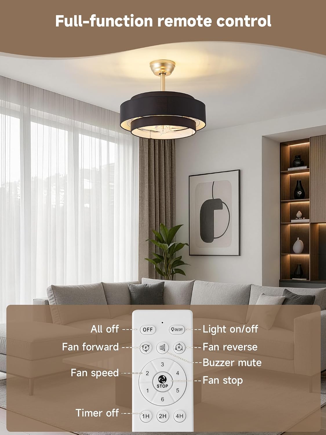 20' Boho Fandelier Ceiling Fan with Light, Caged Black Fandelier Ceiling Fans with Lights Remote Control with 6 Speeds for Bedroom, Nursery, Living Room