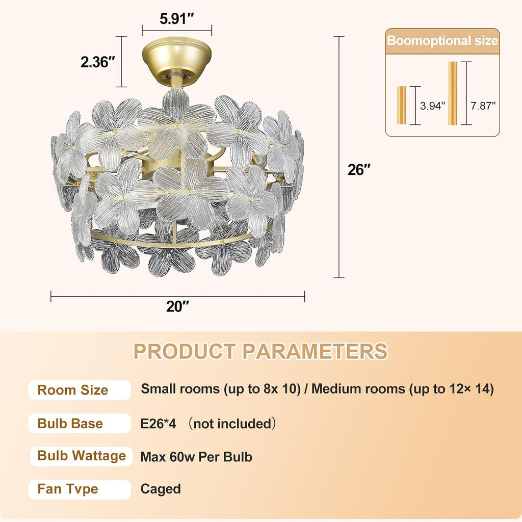 Depuley Bedroom Ceiling Fan with Lights: 20' Gold Chandelier Small Fan with Remote Control - Modern Flower Fandelier for Girl's Bedroom Living Room Nursery (E26 Bulbs Not Included)