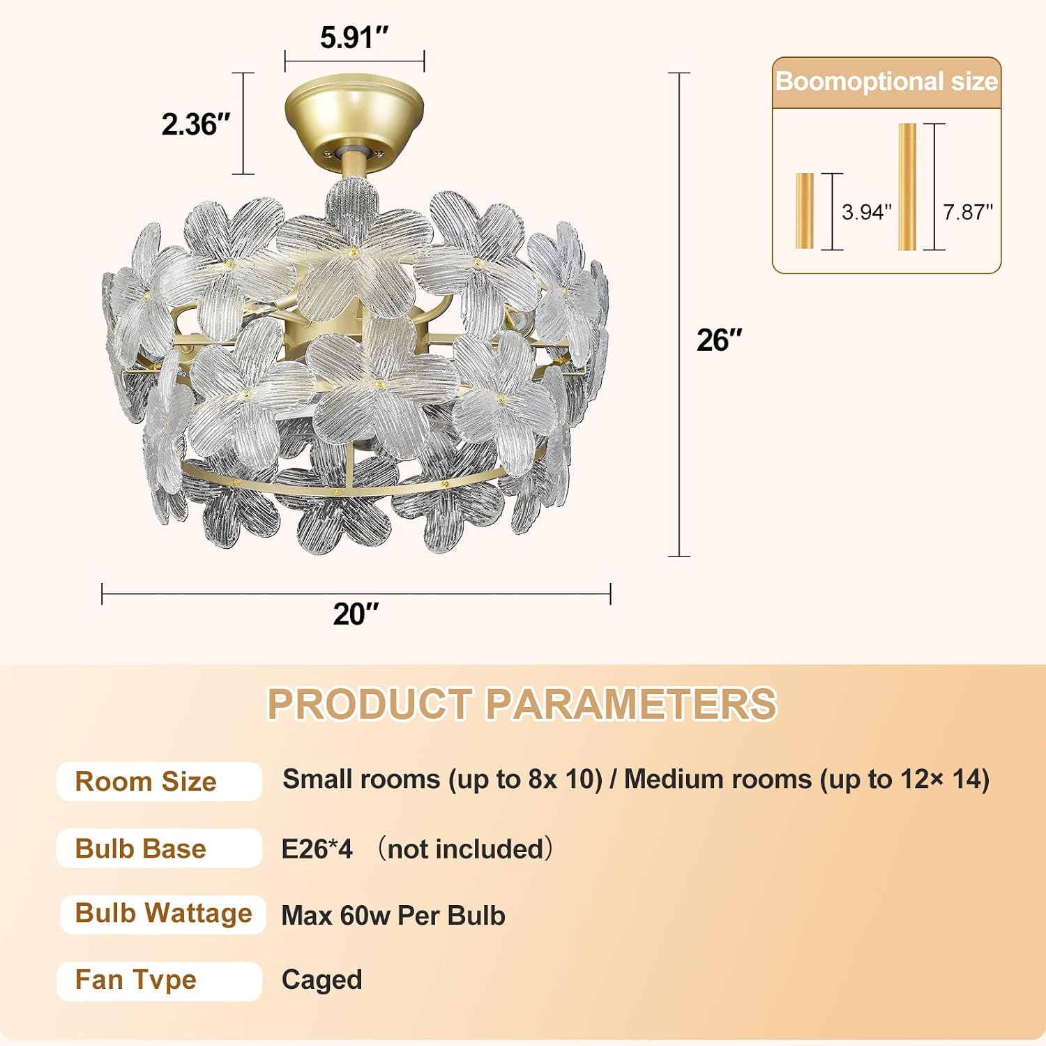 Depuley Bedroom Ceiling Fan with Lights: 20' Gold Chandelier Small Fan with Remote Control - Modern Flower Fandelier for Girl's Bedroom Living Room Nursery (E26 Bulbs Not Included)