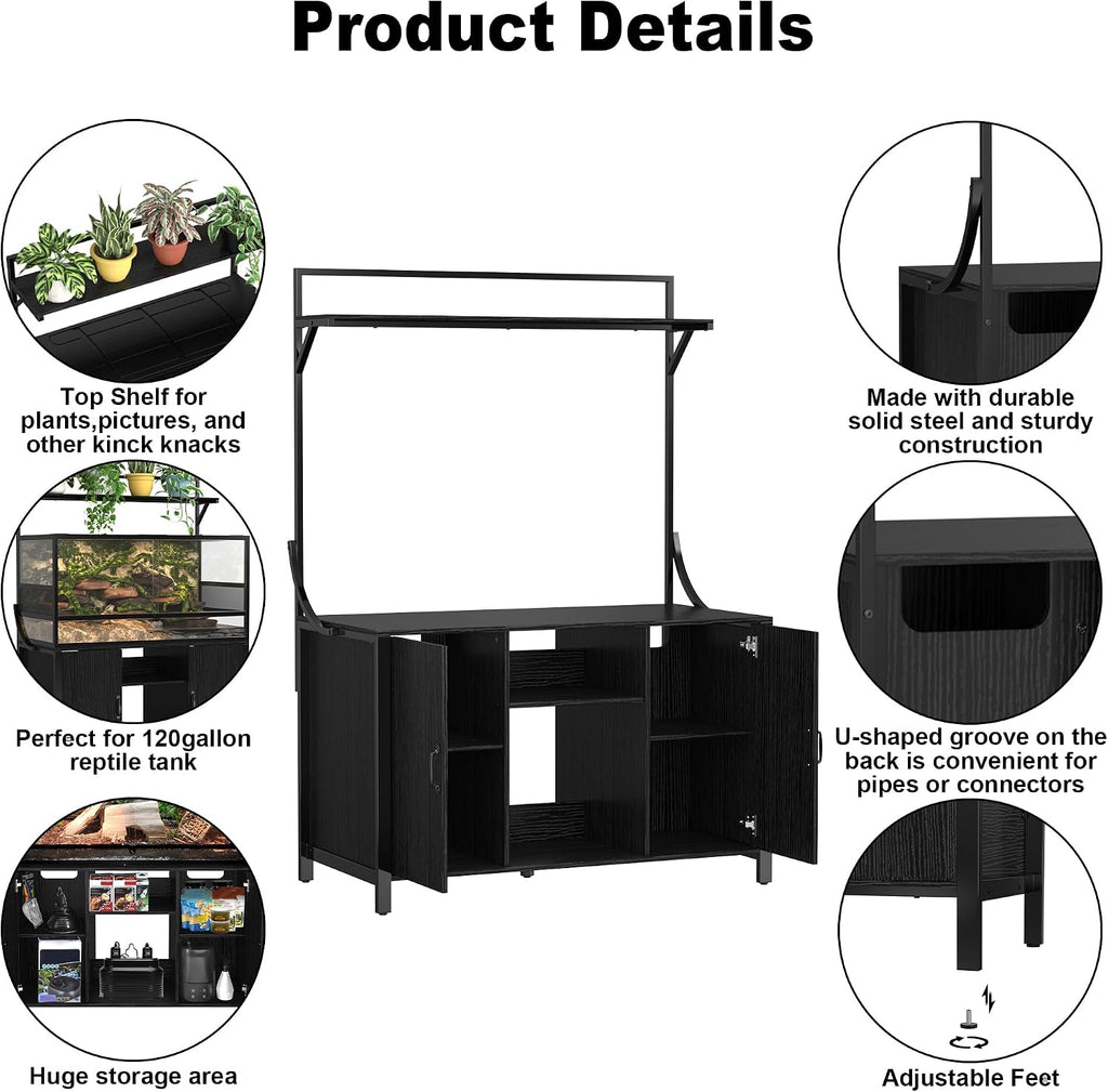 GDLF Reptile Tank Stand Terrarium Stand with Cabinet for Accessories Storage 48' X 24' Tabletop Fits up to 120 Gallon Bearded Dragon, Reptile Terrarium,Turtle Tank