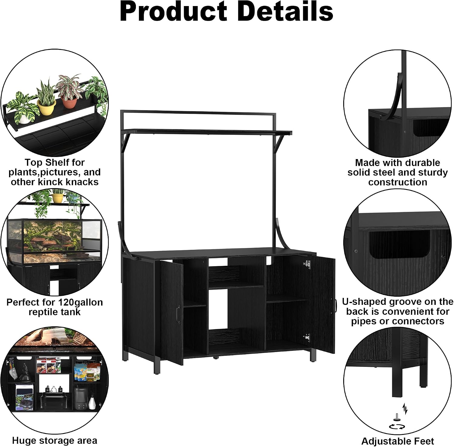 GDLF Reptile Tank Stand Terrarium Stand with Cabinet for Accessories Storage 48' X 24' Tabletop Fits up to 120 Gallon Bearded Dragon, Reptile Terrarium,Turtle Tank