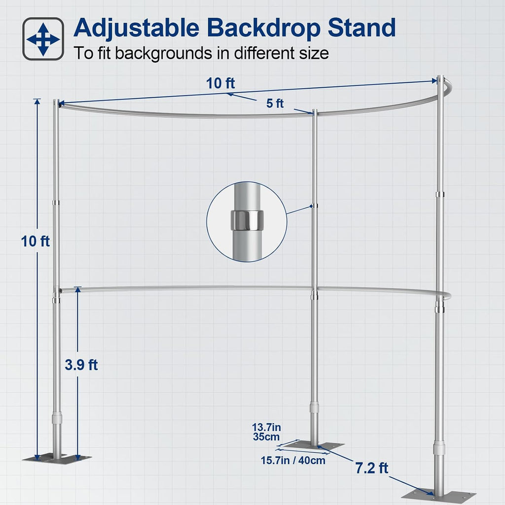EMART Backdrop Stand Heavy Duty 10x10Ft, Curved Pipe and Drape Photo Background Support Kit, Adjustable Metal Frame for Wedding Stage, Birthday Party, Photography, Trade Show Decorations