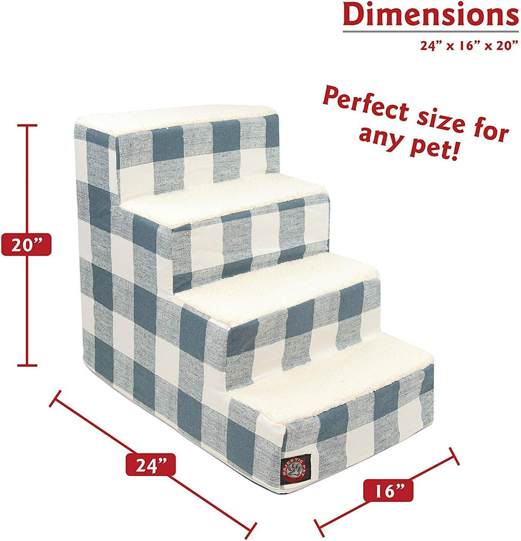 Majestic Pet 4 Step Portable Dog Stairs for Small Dogs to get on Bed Supports 250 lbs or Less – Dog Steps for High Bed with Machine Washable Cover –Pet Stairs for Cats Anderson Check Gunmetal Blue