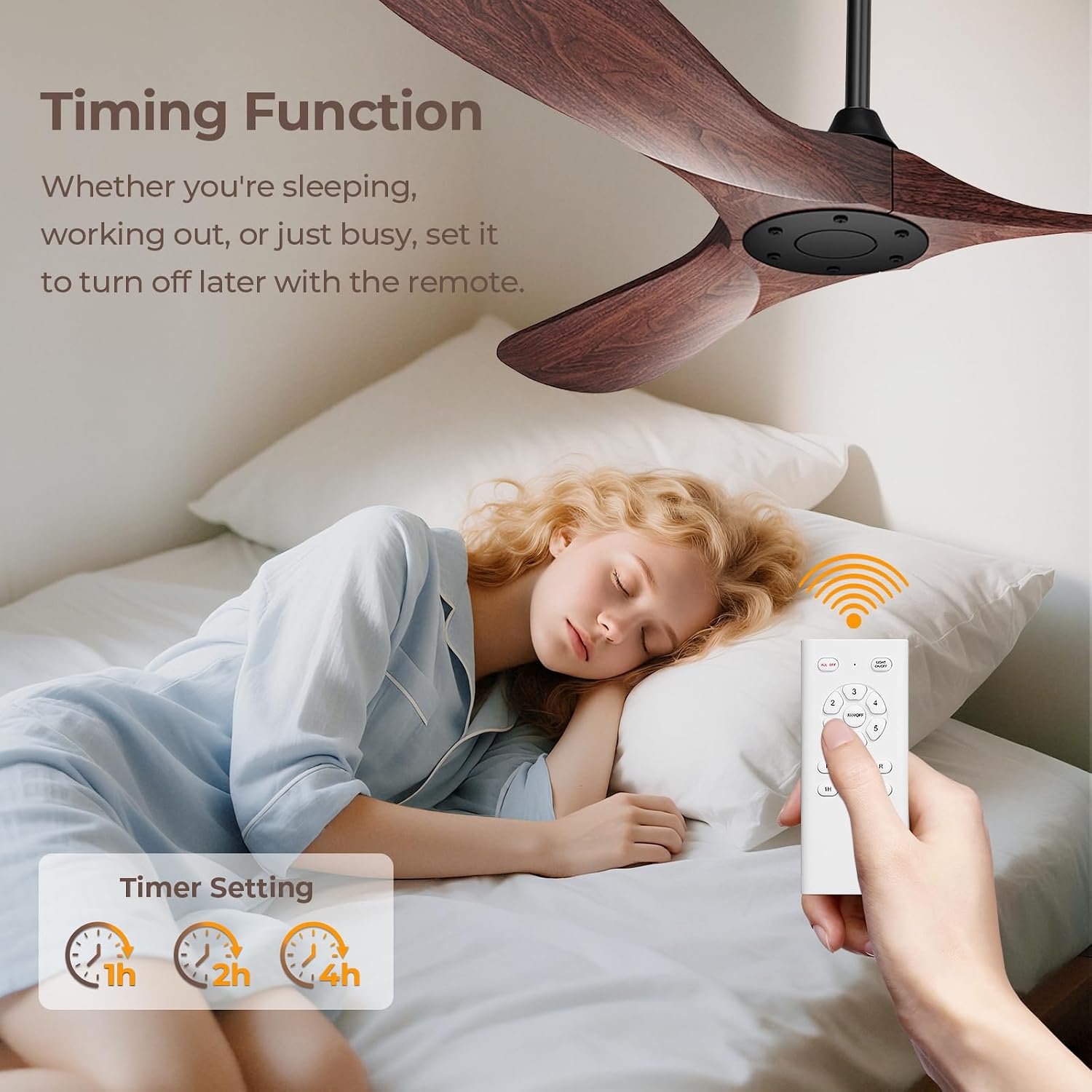 Obabala 60 Inch Ceiling Fan Without Lights, Walnut Finish | Outdoor Ceiling Fan with Remote, 6-Speed Adjustable Reversible DC Motor for Patio & Living Room