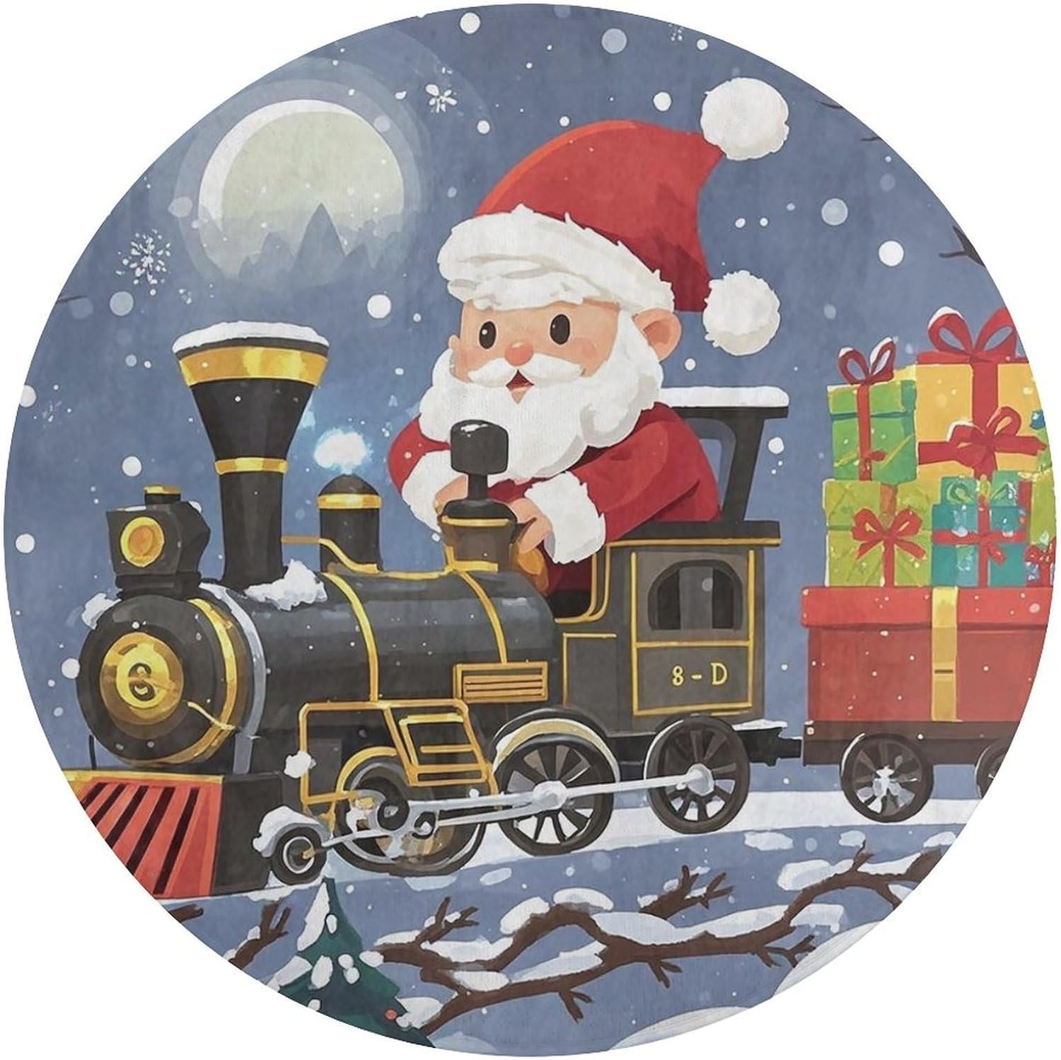 Santa's Train Coral Velvet Round Floor Mat Non-Slip Bath Rug Floor Covering for Bathroom Vanity Guest Suite & Vacation Home