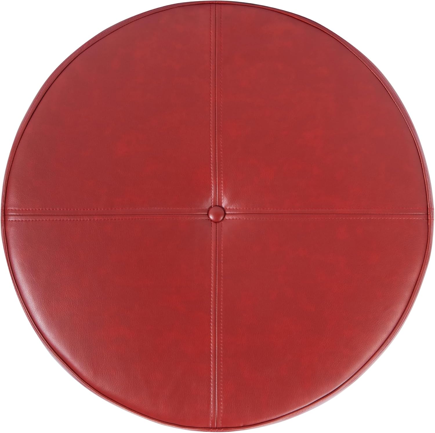 HomePop Round Leatherette Storage Ottoman with Lid, Cinnamon Red Large