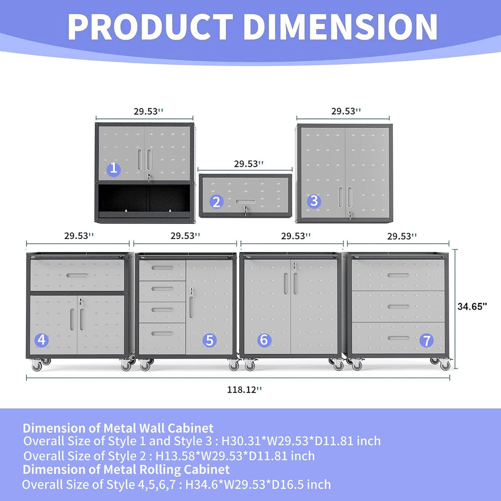 Garage Storage Cabinet System 4pcs Heavy Duty Workshop Set Lockable Rolling Tool Cabinets with Adjustable Shelves Metal Garage Storage Cabinets